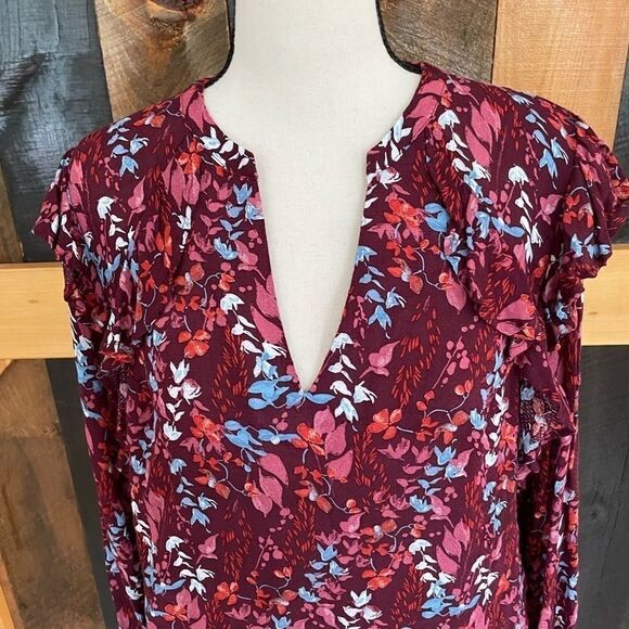 NWT a. new day v neck long sleeved top with ruffles, 100% rayon, size M - Picture 2 of 7